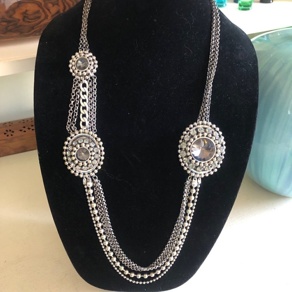 Jewelry Long Statement Necklace Chunky 36 inches Large Medallion Rhinestone